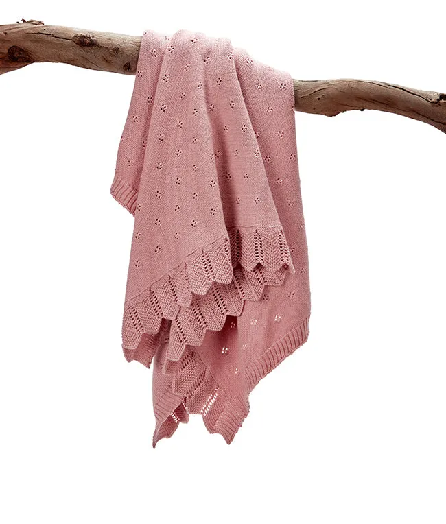Pointelle Frill Baby Blanket-Fairy Floss Pink