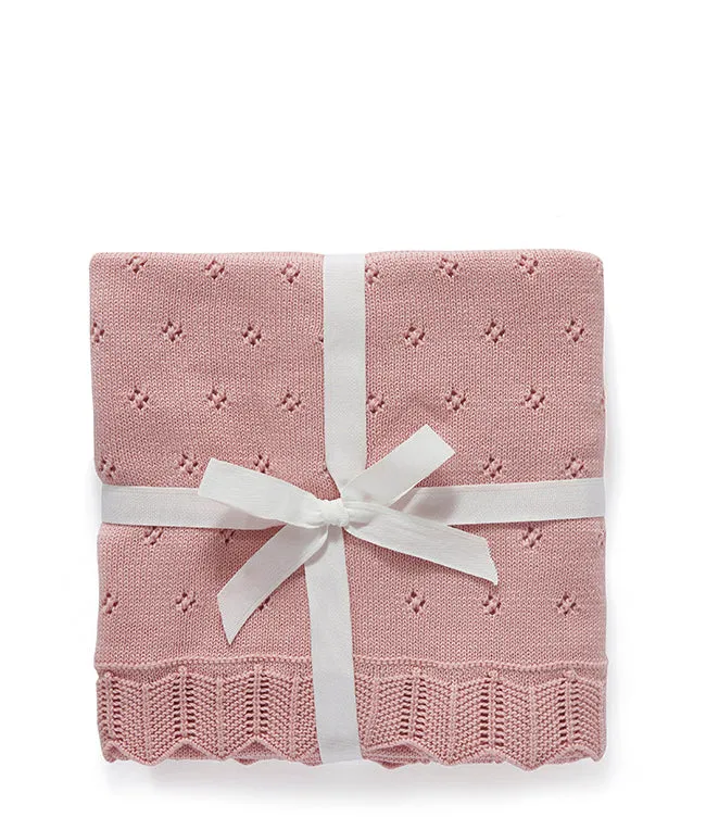 Pointelle Frill Baby Blanket-Fairy Floss Pink