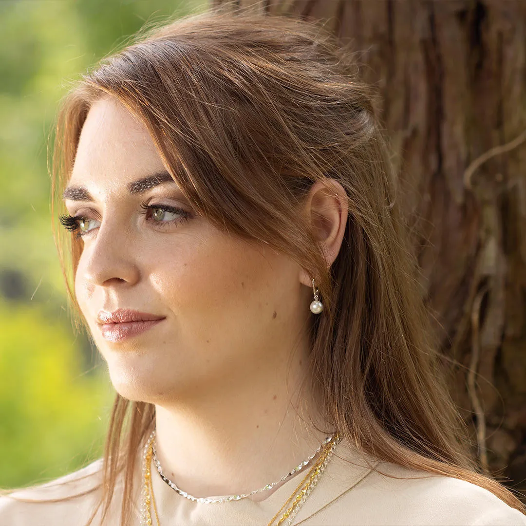 Round Pearl Drop Hoop Earrings | Ivory - Silver