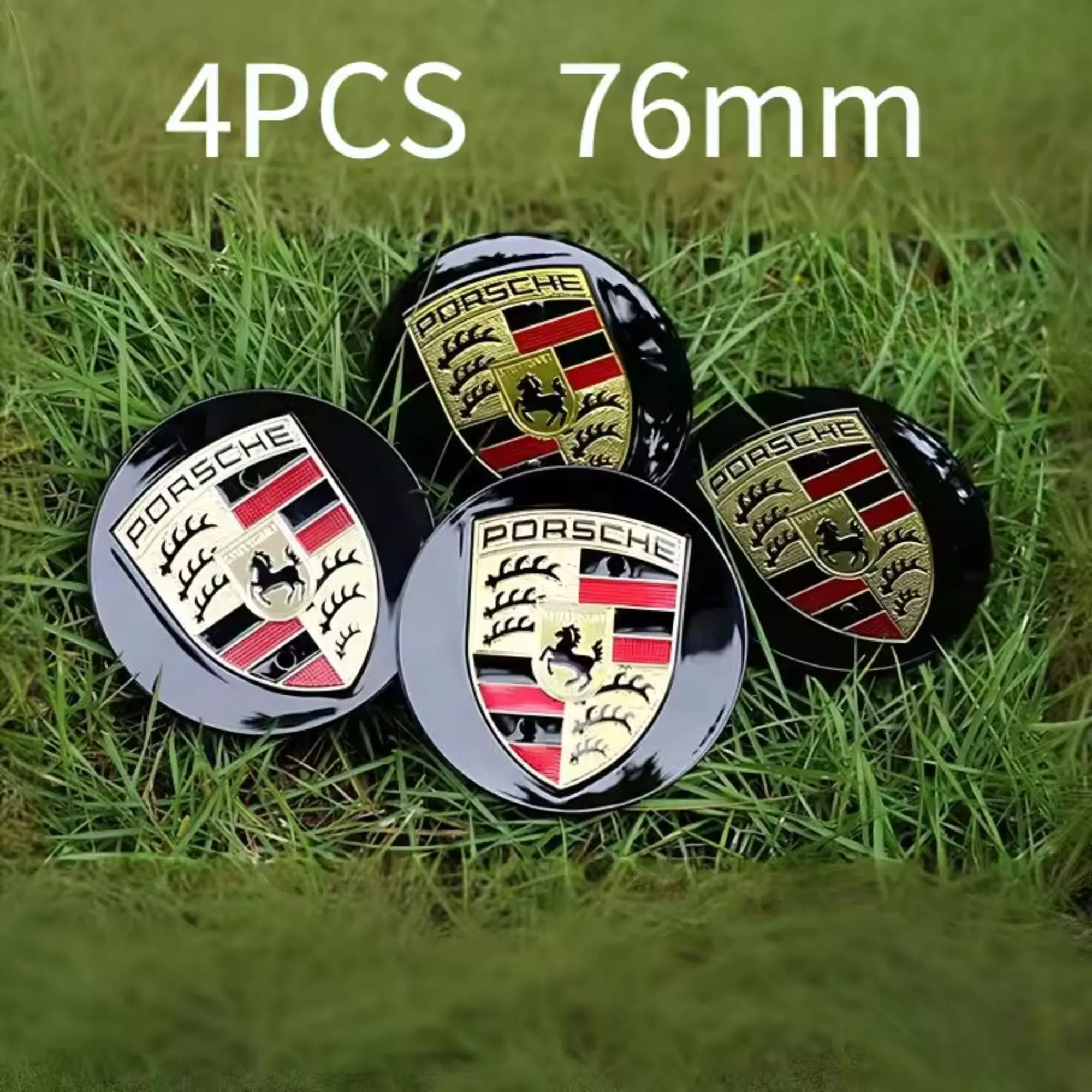 Set Of 4 Porsche Center Hub Caps Wheel Caps 76mm Black Hubcap