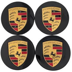 Set Of 4 Porsche Center Hub Caps Wheel Caps 76mm Black Hubcap