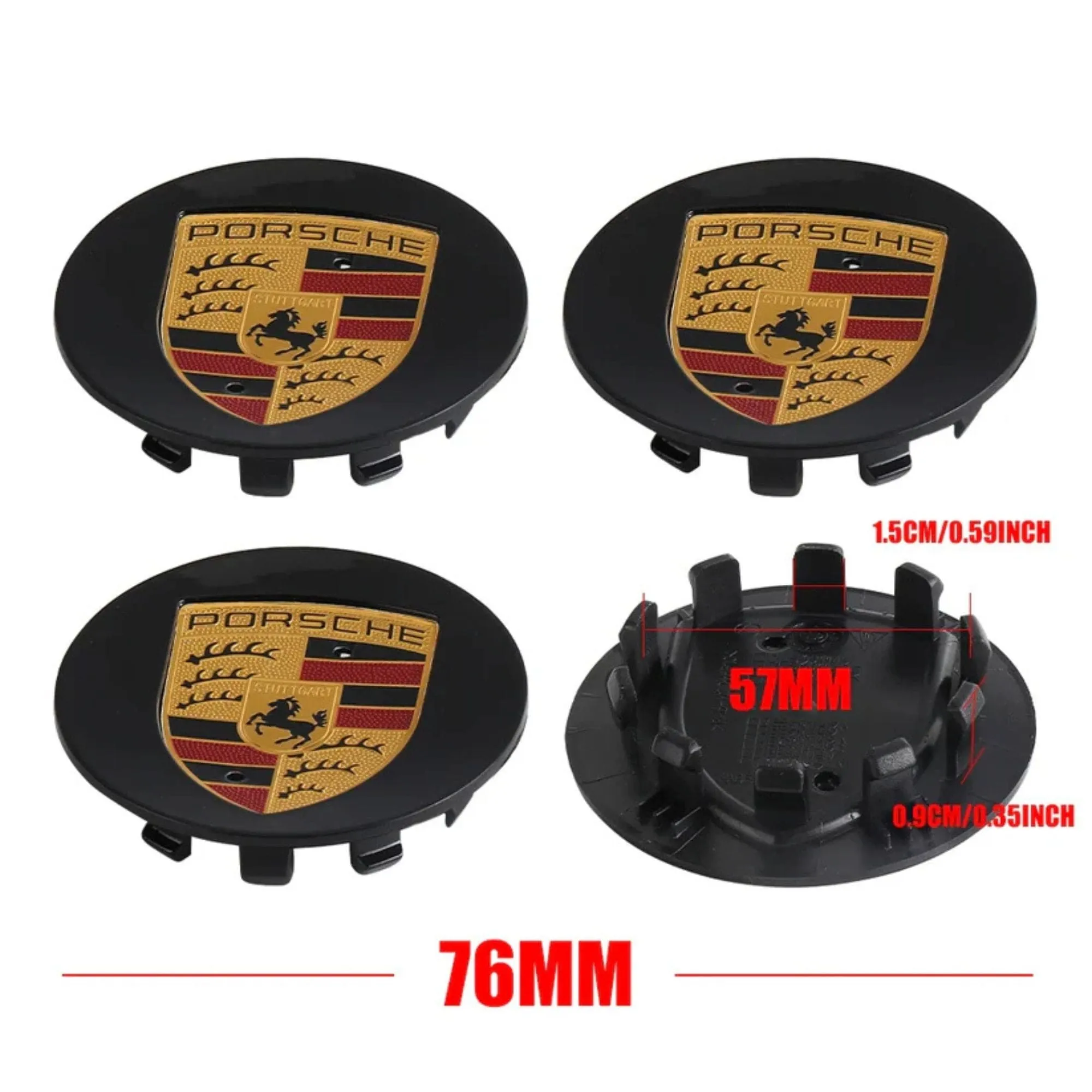 Set Of 4 Porsche Center Hub Caps Wheel Caps 76mm Black Hubcap