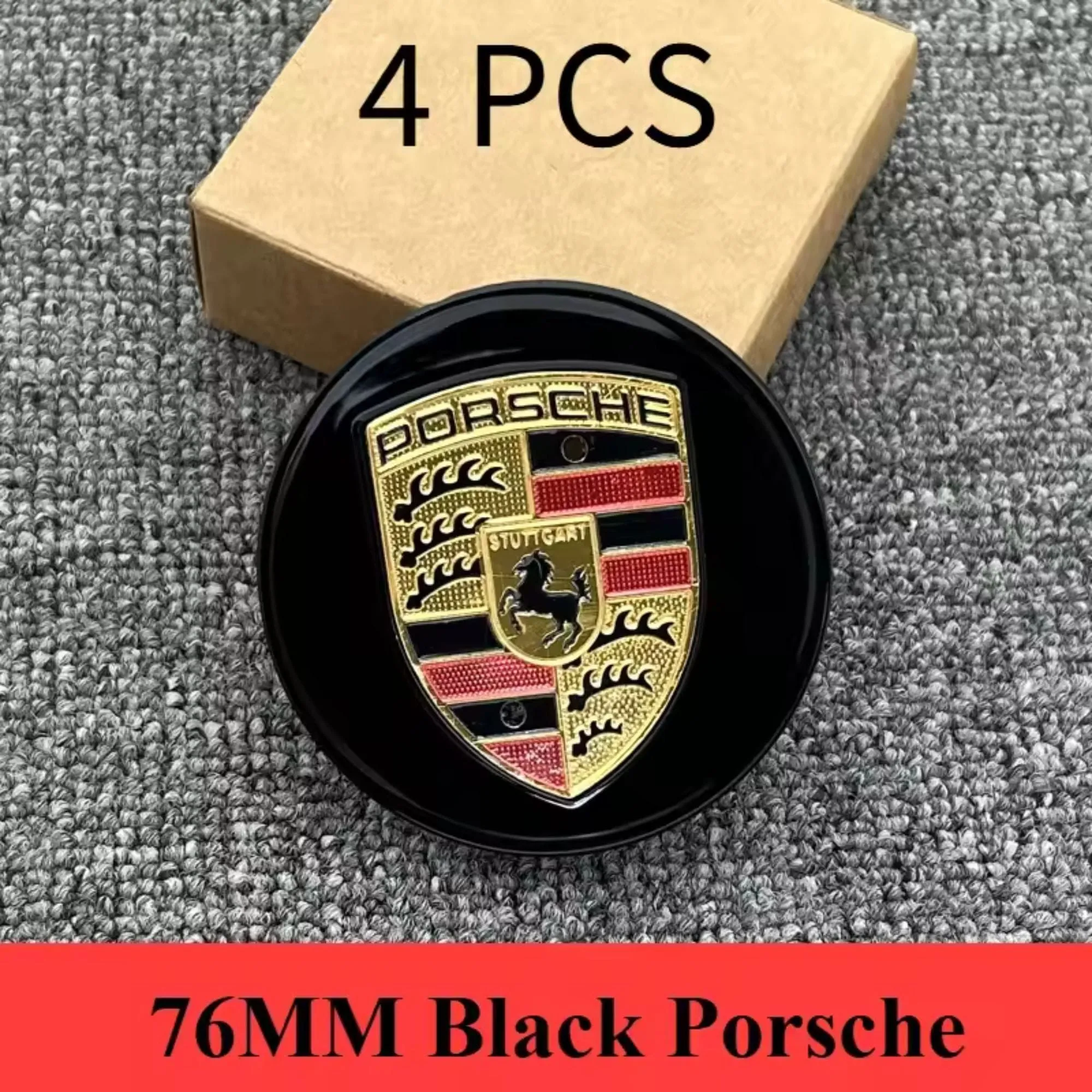 Set Of 4 Porsche Center Hub Caps Wheel Caps 76mm Black Hubcap