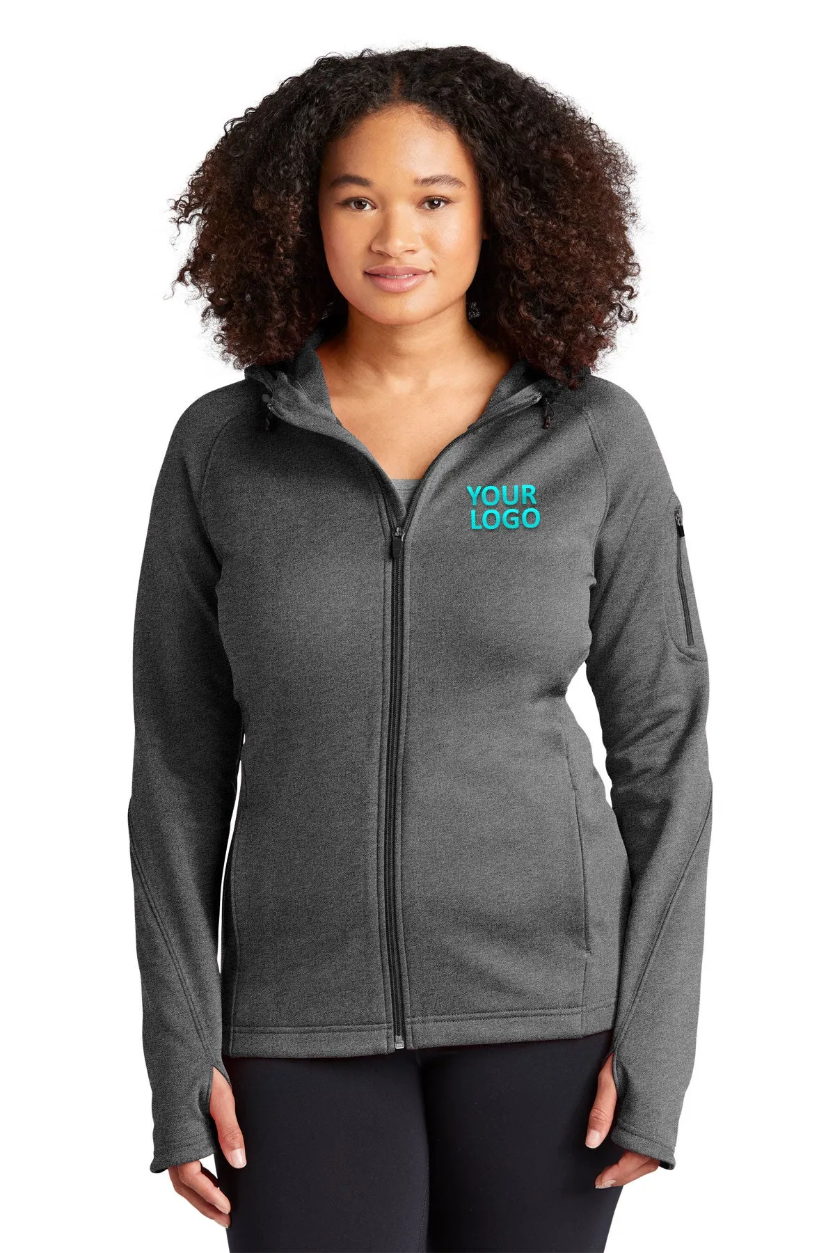 Sport-Tek Ladies Tech Fleece Customized Full-Zip Hooded Jackets, Graphite Heather
