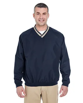 Ultraclub Adult Cross Over V Neck Microfiber Wind Shirt Navy Tan XXLarge