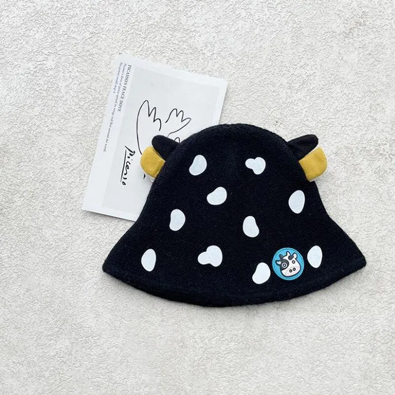 Unisex Cartoon Cow Design Knitted Soft Warm Beanies For Kids