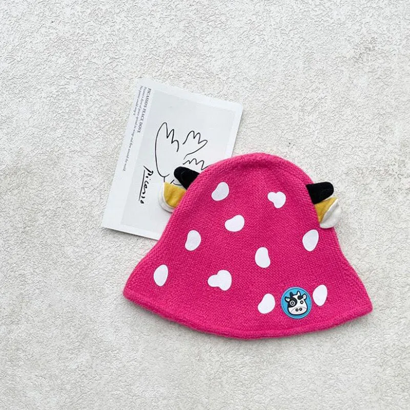 Unisex Cartoon Cow Design Knitted Soft Warm Beanies For Kids