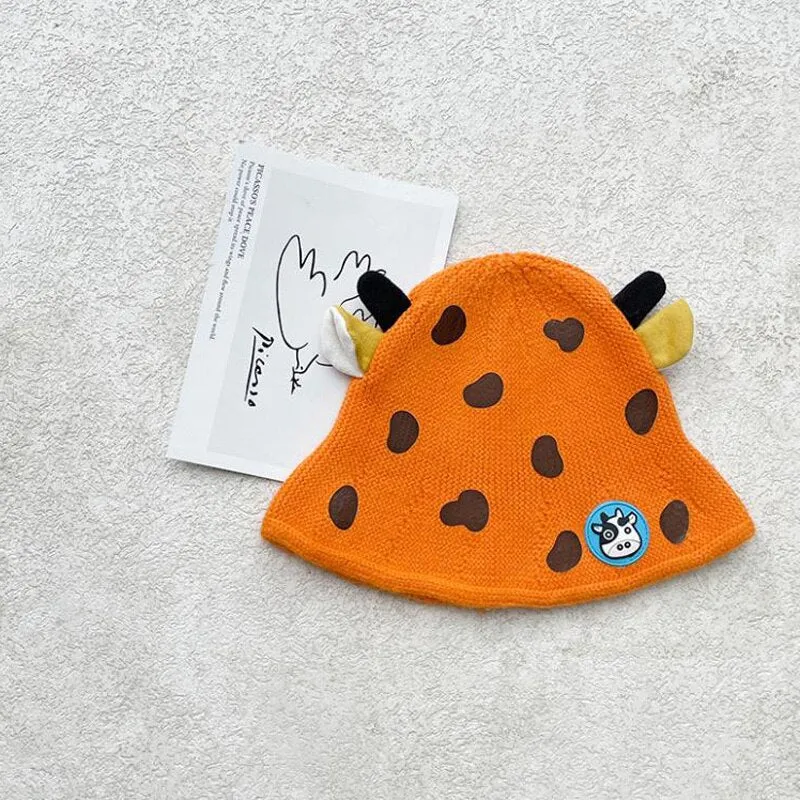 Unisex Cartoon Cow Design Knitted Soft Warm Beanies For Kids