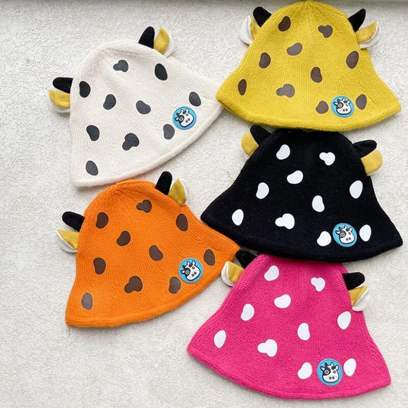 Unisex Cartoon Cow Design Knitted Soft Warm Beanies For Kids