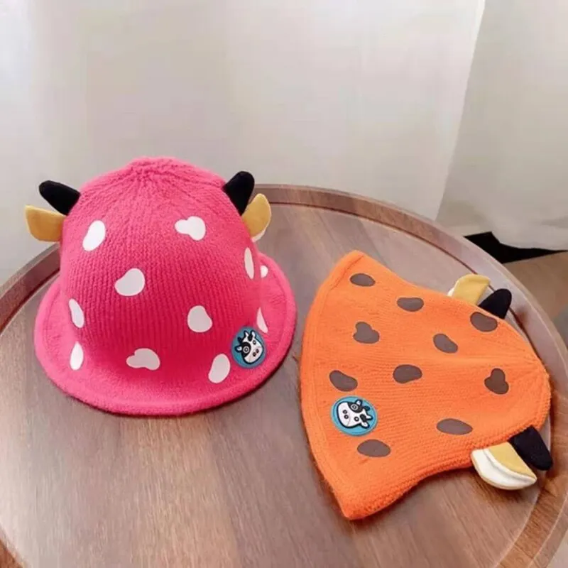 Unisex Cartoon Cow Design Knitted Soft Warm Beanies For Kids