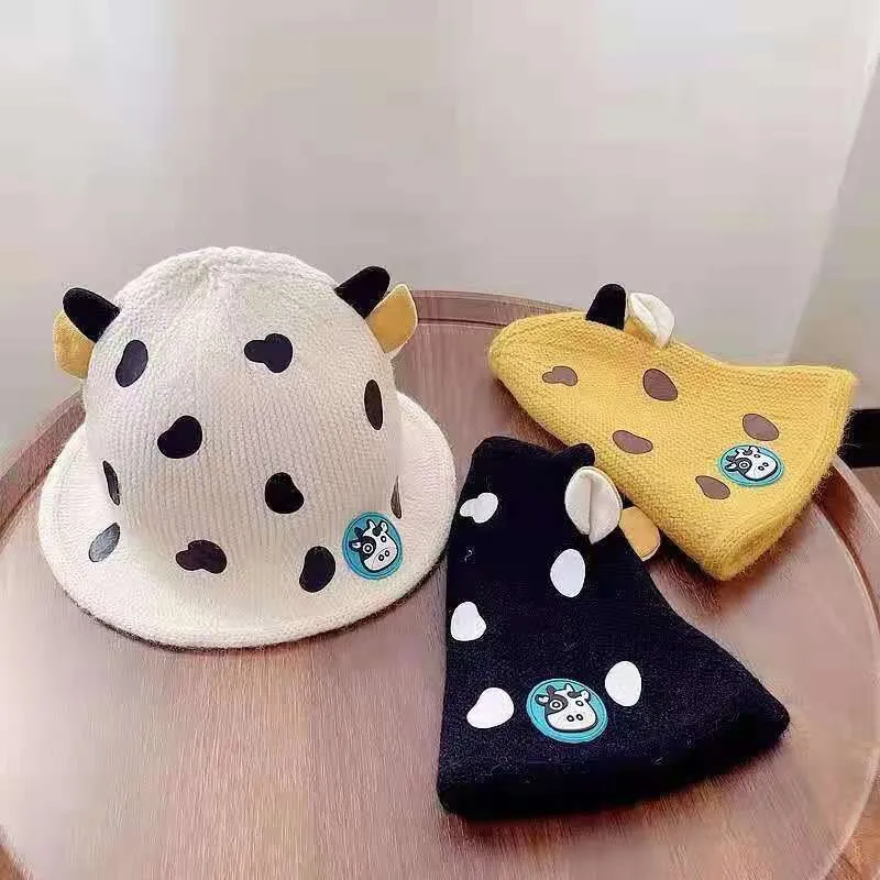 Unisex Cartoon Cow Design Knitted Soft Warm Beanies For Kids