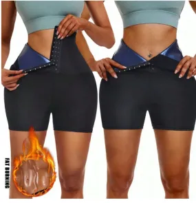 Women's High Waist Sauna Sweat Shorts with Hook Waist Trainer – Tummy Control, Fat Burn, and Workout Fitness Gear