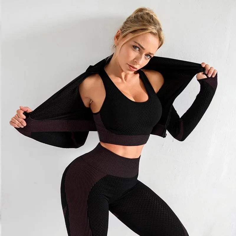 Womens Matching Co Ord Workout Top Leggings Jacket Set