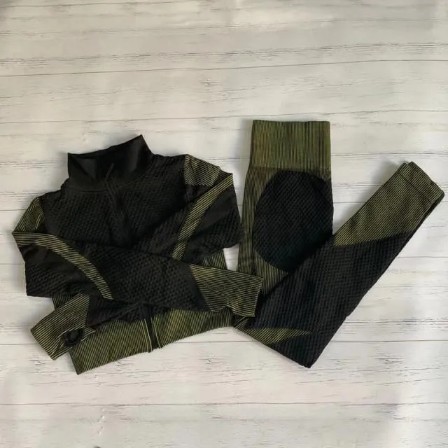 Womens Matching Co Ord Workout Top Leggings Jacket Set