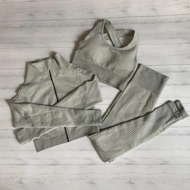 Womens Matching Co Ord Workout Top Leggings Jacket Set