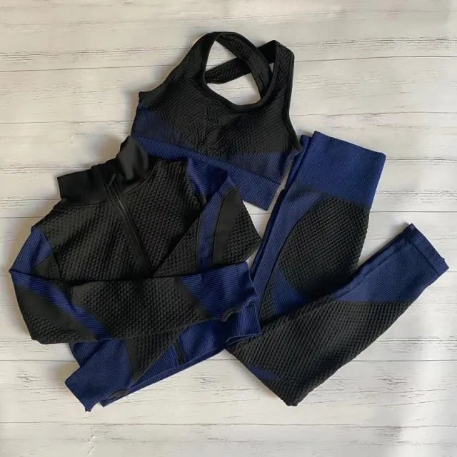Womens Matching Co Ord Workout Top Leggings Jacket Set