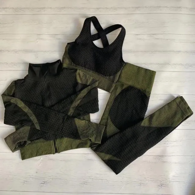 Womens Matching Co Ord Workout Top Leggings Jacket Set