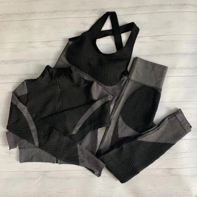Womens Matching Co Ord Workout Top Leggings Jacket Set