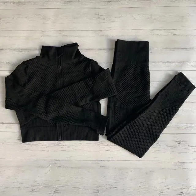 Womens Matching Co Ord Workout Top Leggings Jacket Set