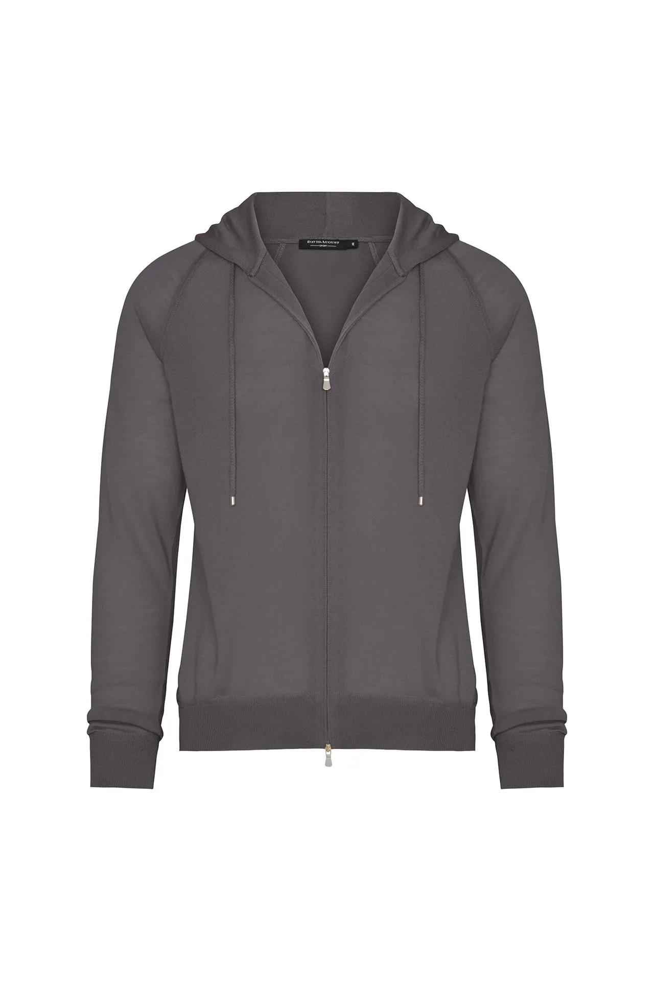 Wool Traveler Knit Zip-Front Hooded Sweater in Heathered Bark